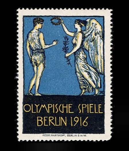 1916 - A primeira olimpíada cancelada deveria ter ocorrido em Berlin (Alemanha), mas a Primeira Guerra impediu sua realização. Um cartaz oficial sequer chegou a ser produzido e, no máximo, selos postais circulavam desde a fase anterior ao cancelamento definitivo.
